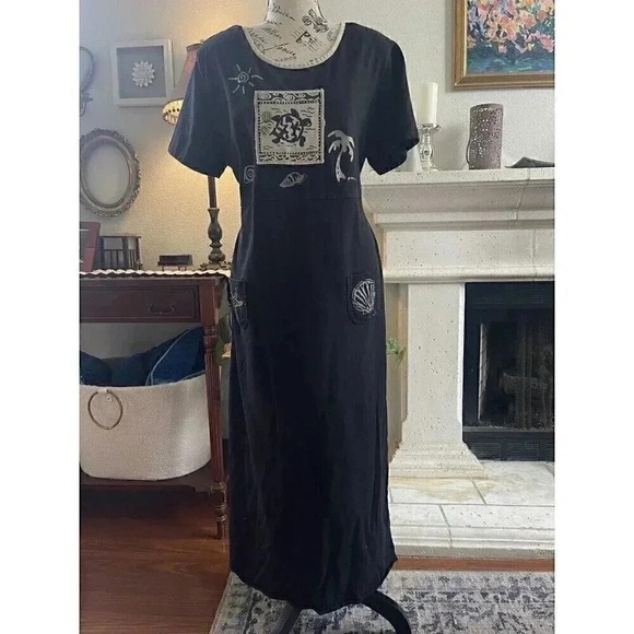 Bentley Dresses & Skirts - VTG Bentley‎ Extra Large Black Maxi Dress Beach Coastal Turtle Palm Beach Summer